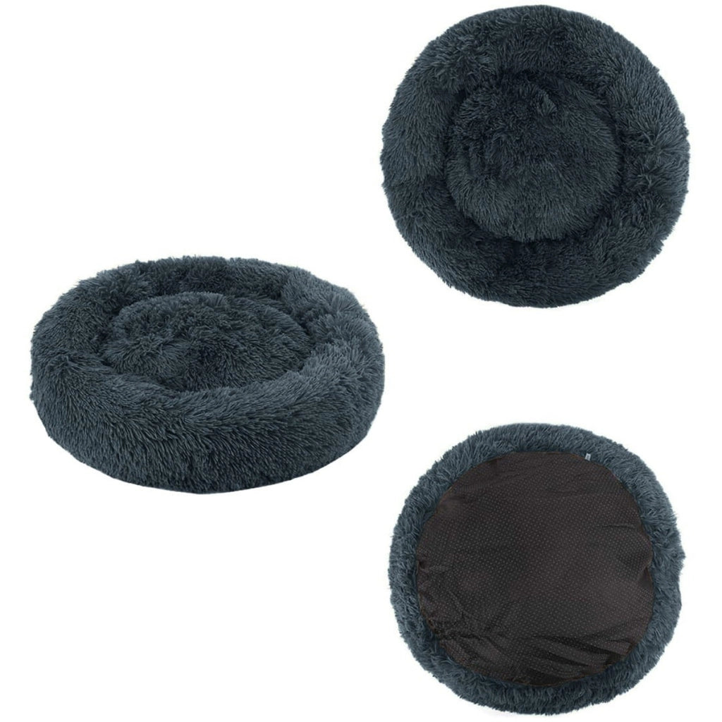 Cuccia rotonda a ciambella in morbido peluche grigio scuro