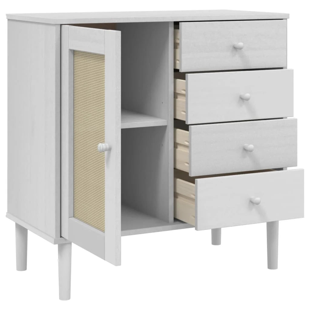 Buffet credenza cassettiera armadio mobile contenitore organizer per cucina soggiorno salotto effetto rattan 80 x 40 x 80 cm legno massello di pino bianco 02_0036226