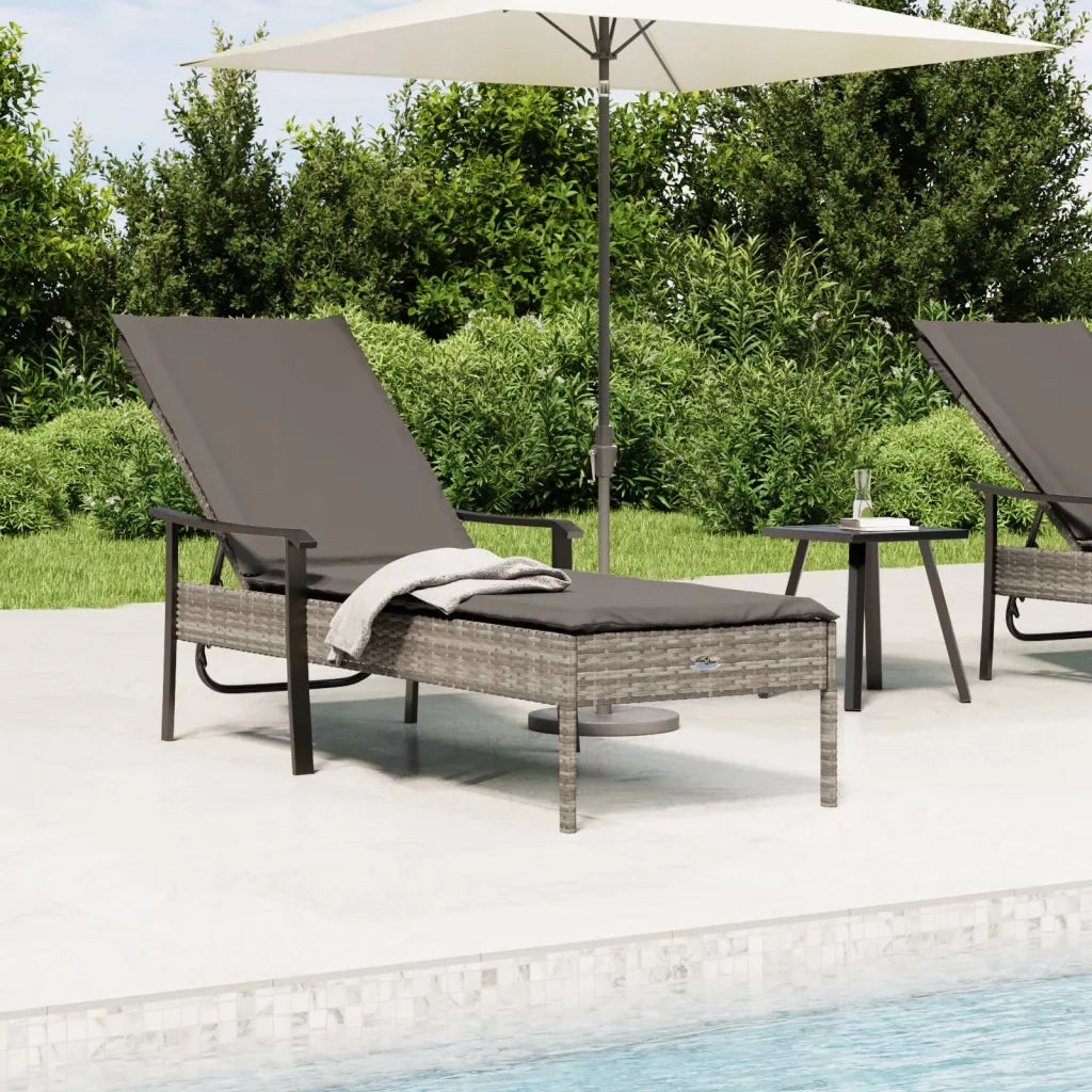Lettino Prendisole | Sdraio da giardino | Lettino da sole con Cuscino Grigio in Polyrattan