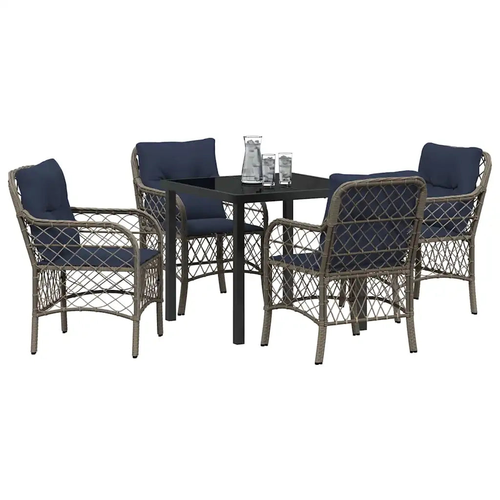 Set da Pranzo per Giardino 5 pcs Grigio e Nero Rattan 3380247