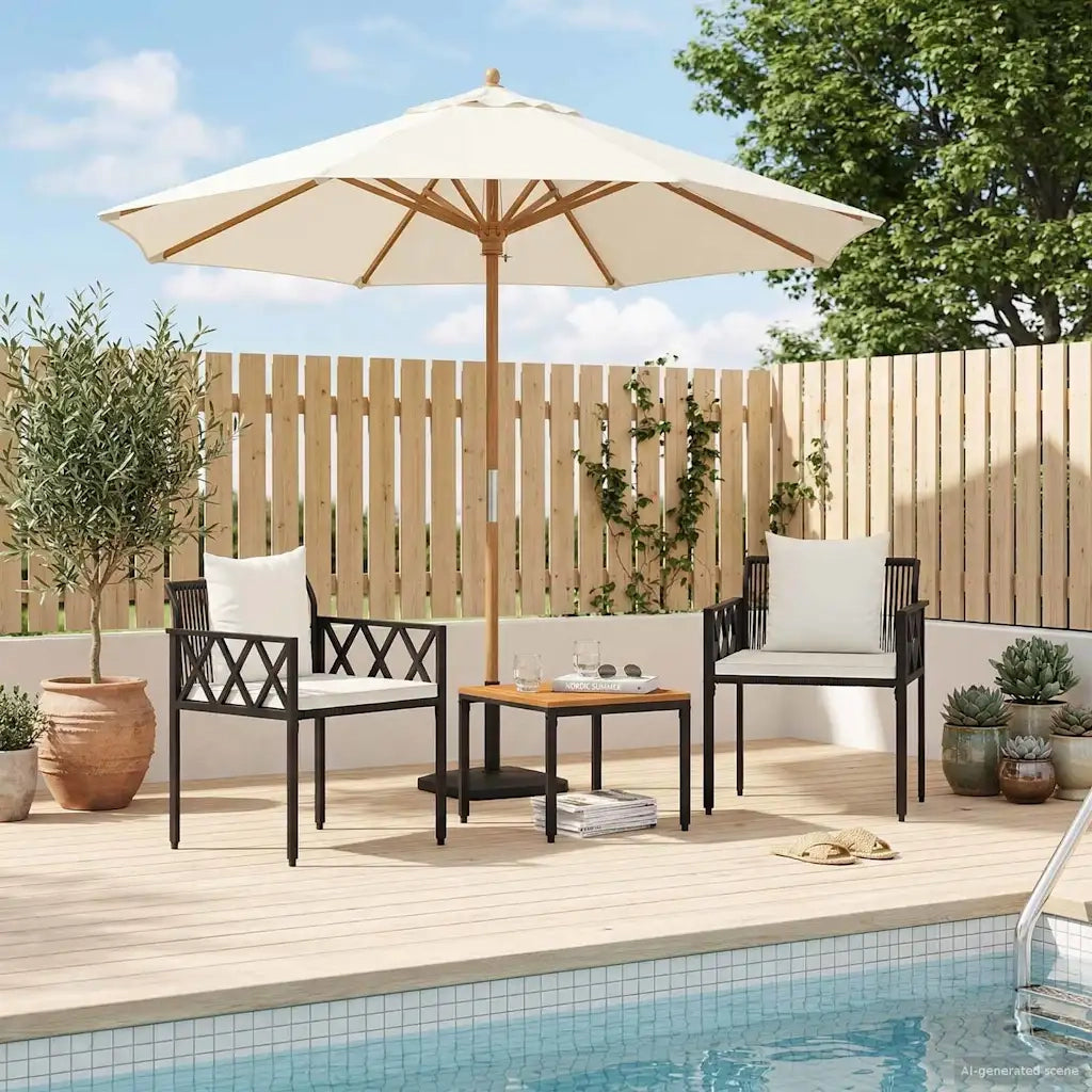 Set Mobili da Esterno 3 pcs Nero e Bianco Crema polyrattan 42025347
