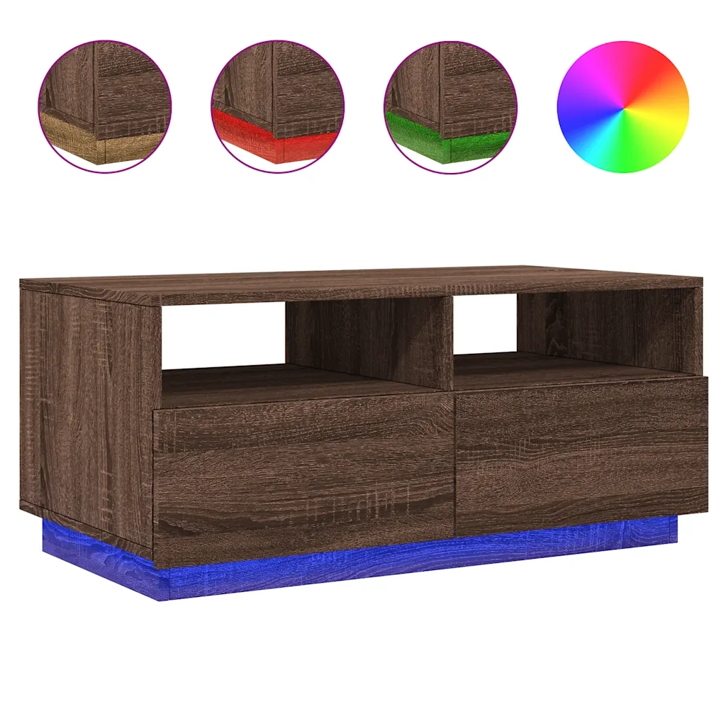 Tavolino da Soggiorno con Luci LED Rovere Marrone 90x49x40 cm 839839