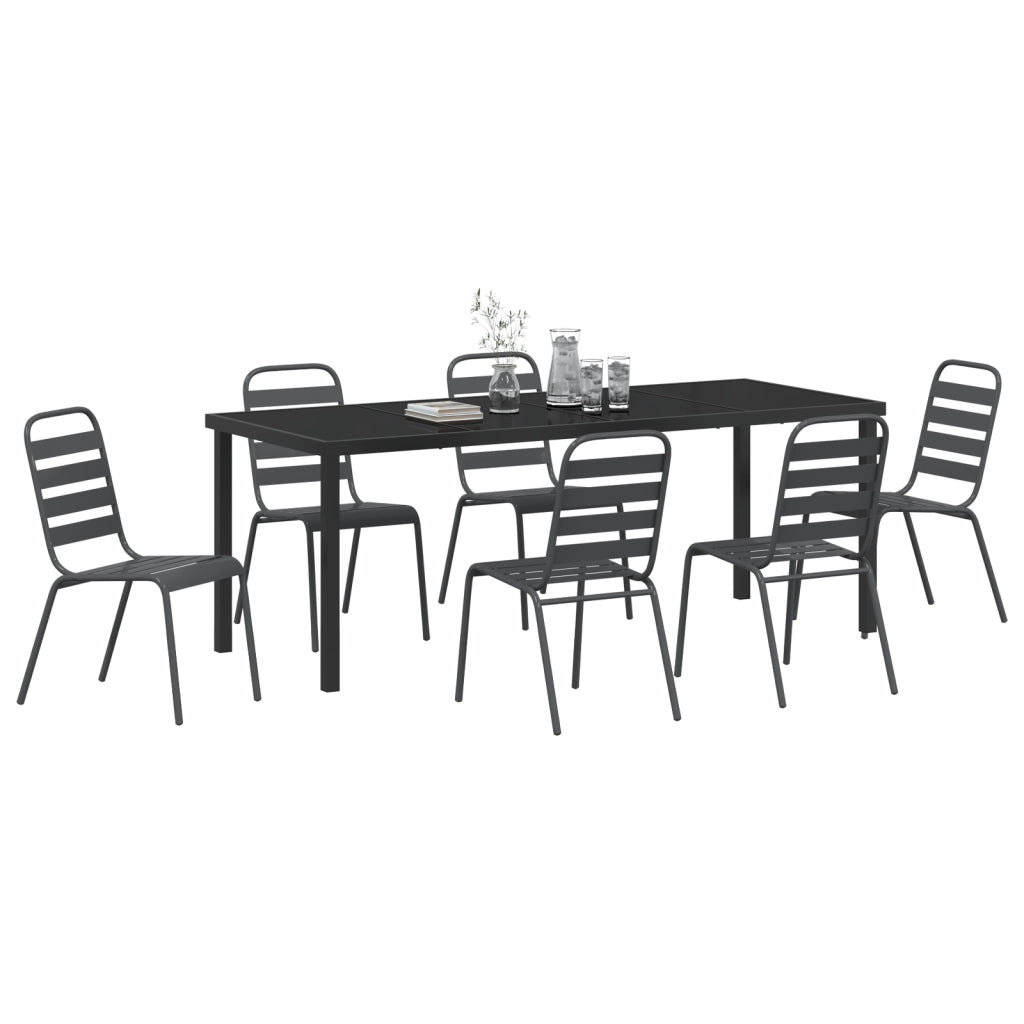 Set da Pranzo da Giardino 7 Pezzi in Acciaio Grigio Scuro