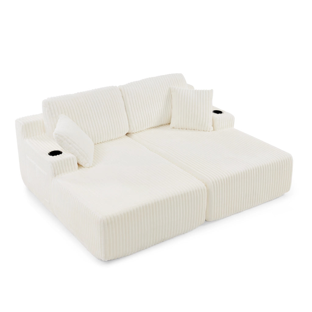 Divano letto 2 posti trasformabile in poltrona relax in tessuto a coste beige