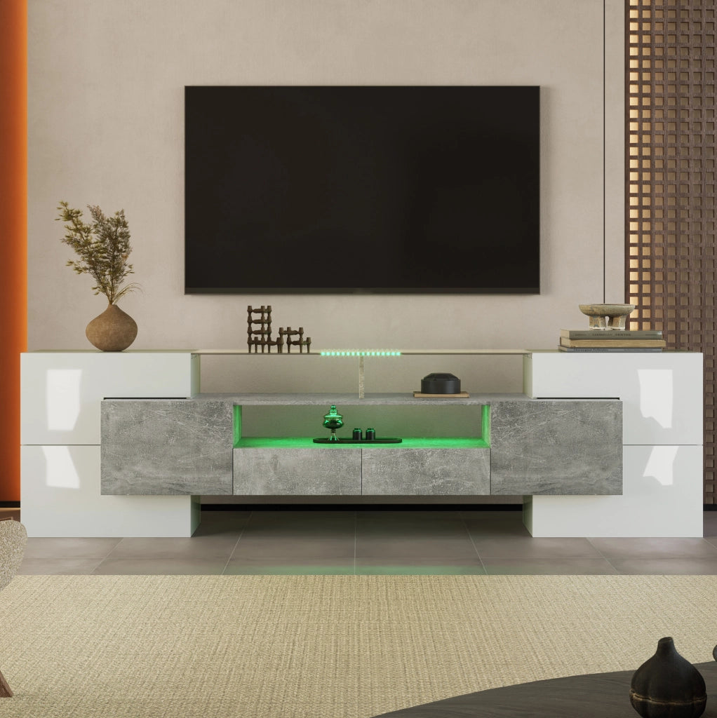 Mobile TV 200x35x60 cm bianco e grigio in MDF, 6 ante e LED