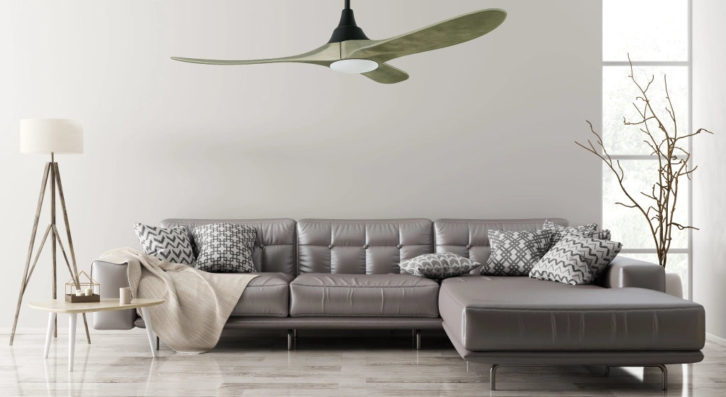 Ventilatore da soffitto a risparmio energetico KOA con LED nero matte 132 cm con pale di legno naturale
