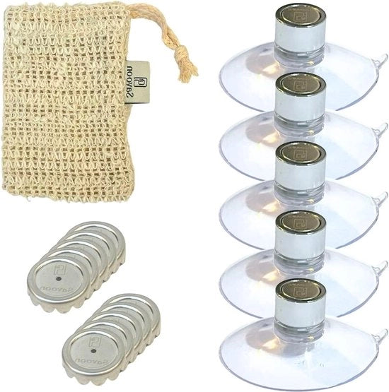 Sostegni di Sapone Magnetici - Argento - Coperchio di Suction - Senza Foratura - Acciaio Inossidabile - Accessorio Bagno Cucina - Attacco a Tutte le Superfici