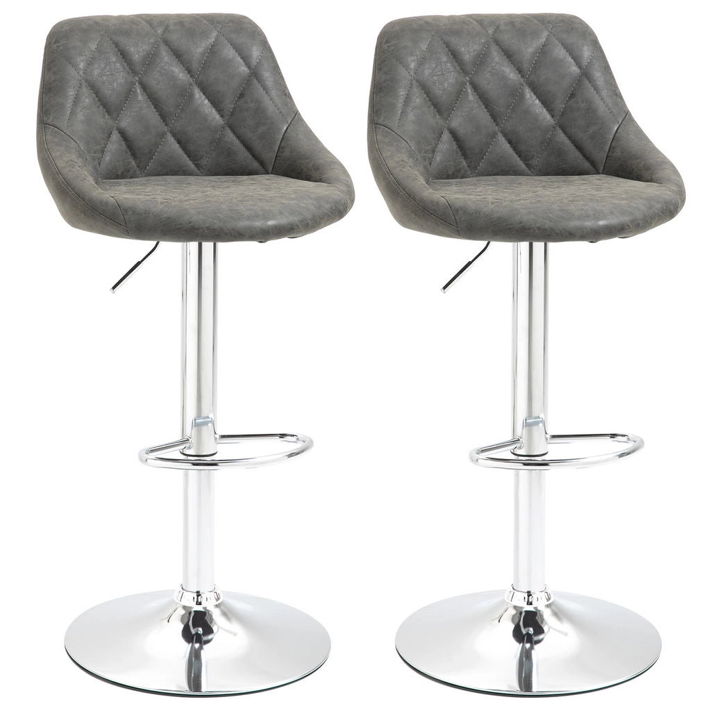SET 2 SGABELLI DA BAR CON SCHIENALE E ALTEZZA REGOLABILE INDUSTRIAL GRIGIO SCURO