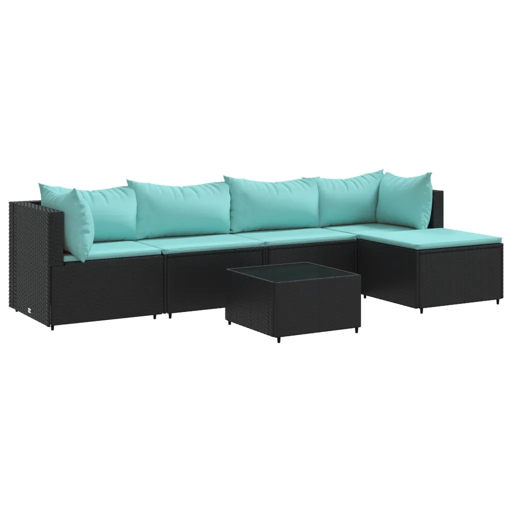 Set Mobili da Giardino 6 pz con Cuscini in Polyrattan Nero