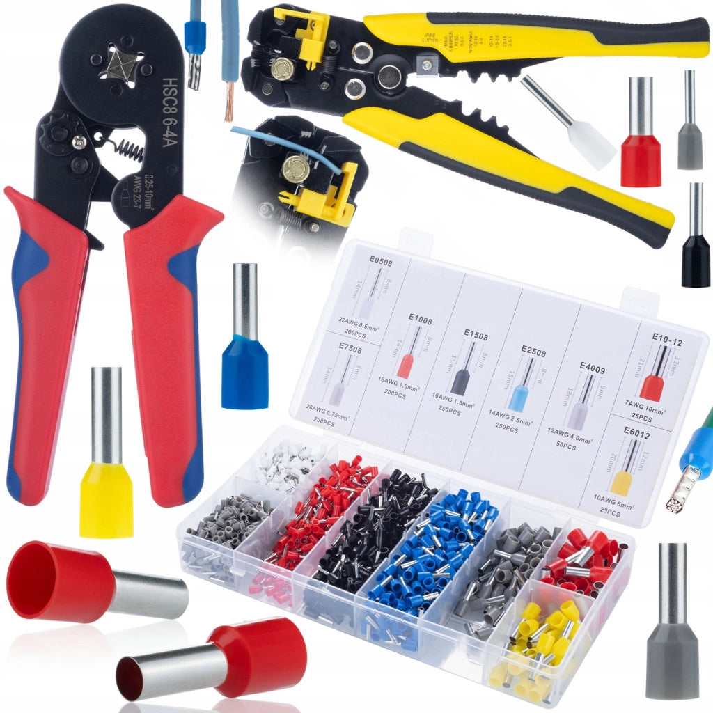Zaciskatrice per Capicorda Isolati + 1200 Capicorda + Spelafili Automatico – Set Completo per Elettricisti | Precisione