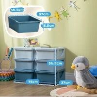 Cassettiera 6 Cassetti per Bambini 3-6 Anni con Bordi Arrotondati, in PP Blu, 75x37x56.5 cm