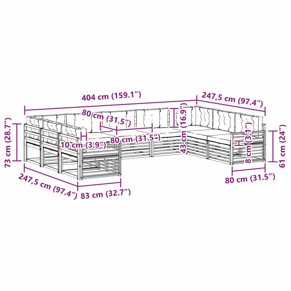 Set di divani da esterno con cuscino 9 pcs Naturale e Beige 3374143