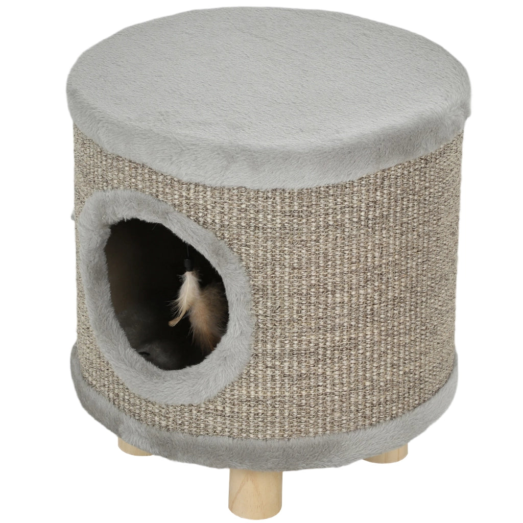 Casetta Grigio per Gatti 3 in 1 con Rascatore ¨C zephmum ¨C Grigio Legno 36x36x38 cm