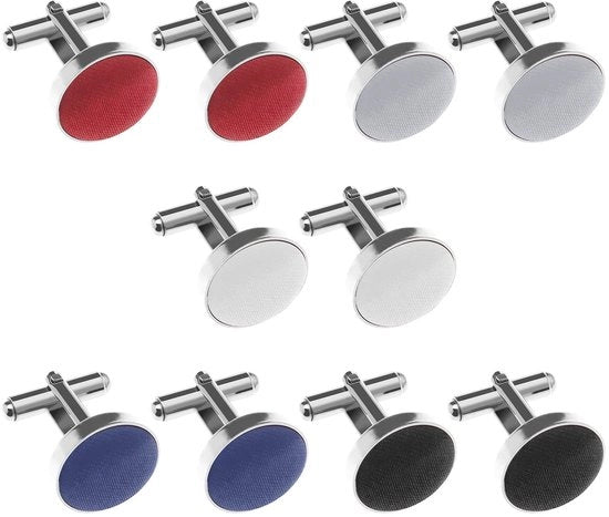 Manopole per cravatta 5 pezzi - Manopole a forma rotonda - Manopole classiche - Materiale metallico/Satén - Diametro 16,3 mm - Peso 7 g/pezzo