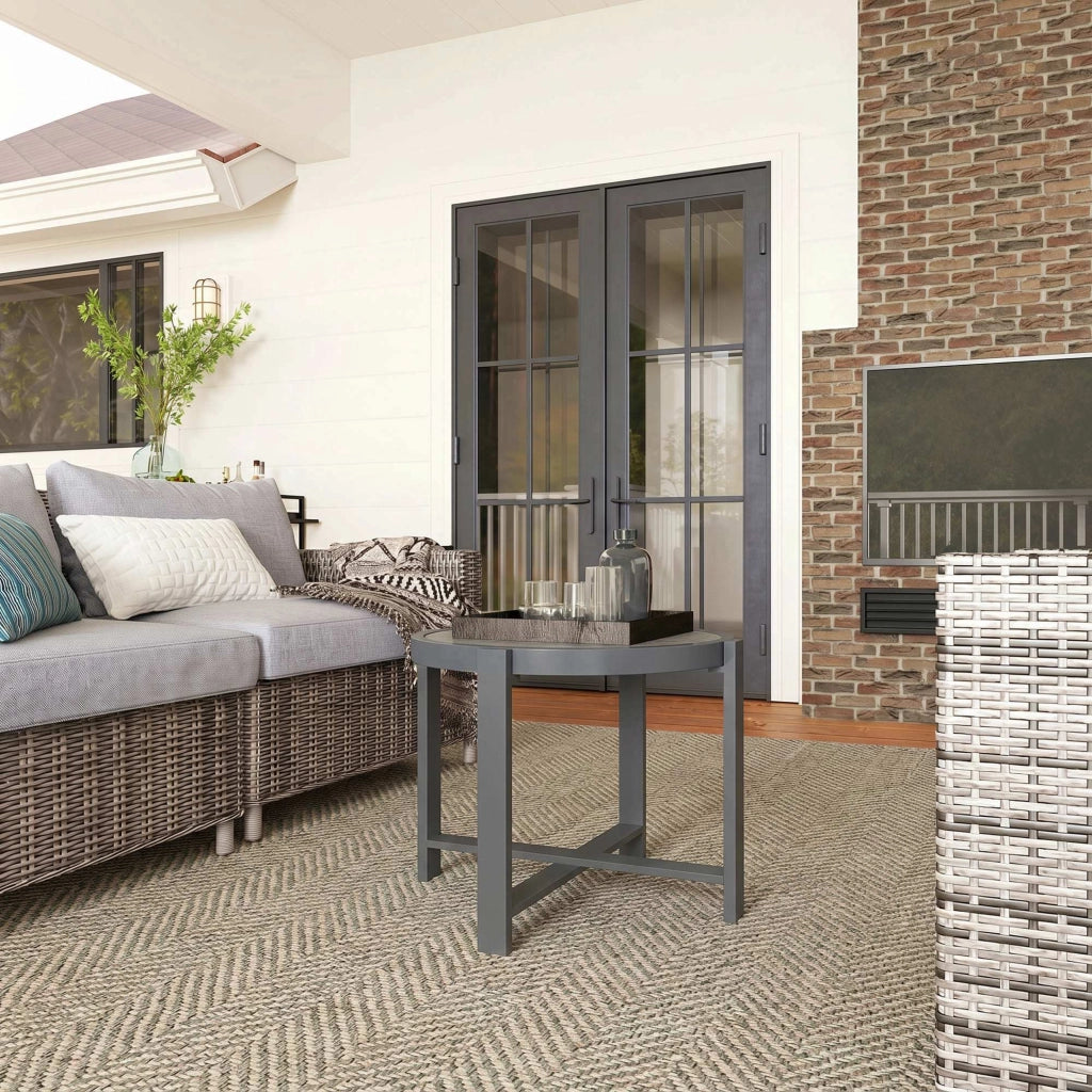 Tavolino da giardino rotondo in alluminio con piano effetto marmo grigio ¨C zephmum ¨C diametro 60 cm