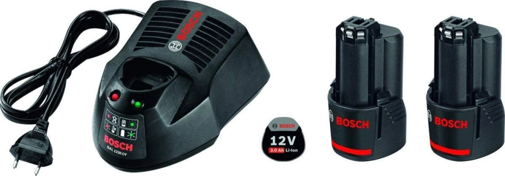 Bosch 1600A00X7E - Batteria ricaricabile agli ioni di litio GBA 12 V, 2 × 3,0 Ah + GAL 1230 CV, 3000 mAh, agli ioni di litio (Li-Ion), 12 V, nero, 2 pezzi