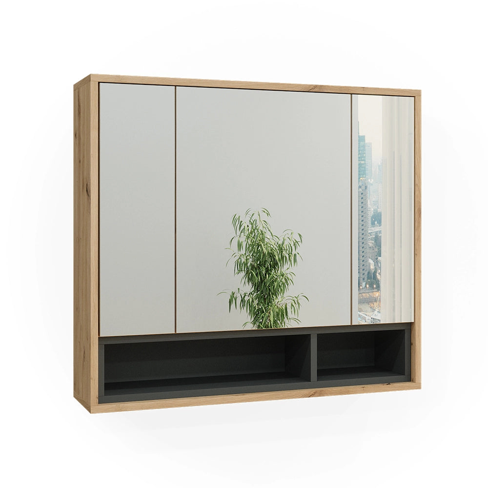 Vicco Specchio contenitore bagno Rovere artigianale/antracite 80 x 72 cm