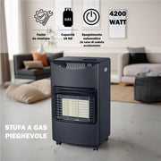 STUFA A GAS PIEGHEVOLE 4200 WATT 3 LIVELLI DI POTENZA COLORE NERO