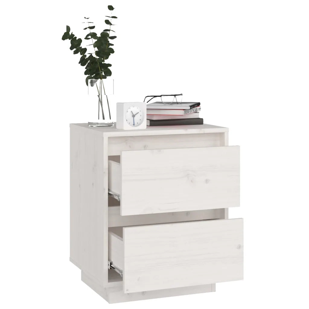 Comodino Bianco 40x35x50 cm in Legno Massello di Pino 813317