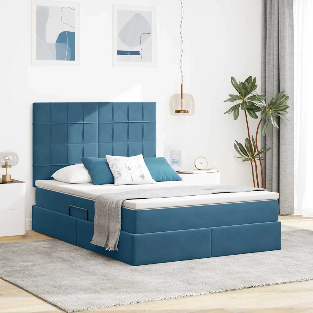 Letto con contenitore e materasso Blu Scuro 140 x 200 cm
