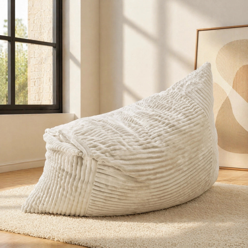 Pouf convertibile 3 in 1 con funzione sedia divano e letto senza montaggio in velluto a coste morbido bianco