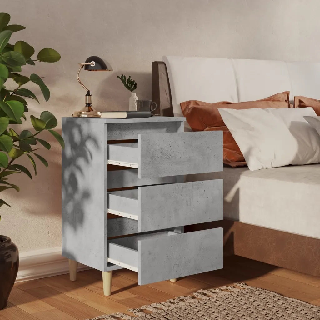 Comodino con Gambe in Legno-Tavolino da notte Massello Grigio Cemento 40x35x69 cm