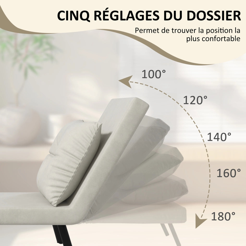Poltrona letto singolo imbottita ¨C zephmum ¨C tessuto velluto crema con accoudoirs in legno