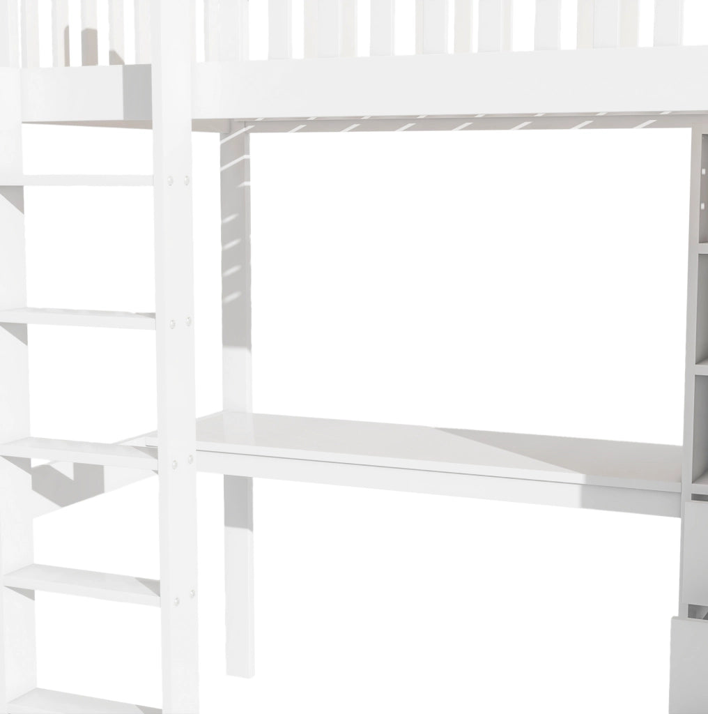 Letto a soppalco 90x200 cm con scrivania, armadio e cassetti
