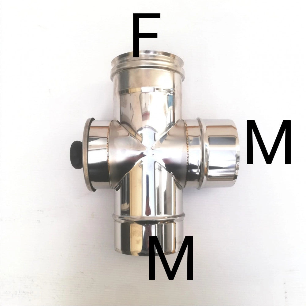 Raccordo a t da 140mm in acciaio inox croce con ispezione 5 decimi aisi 304