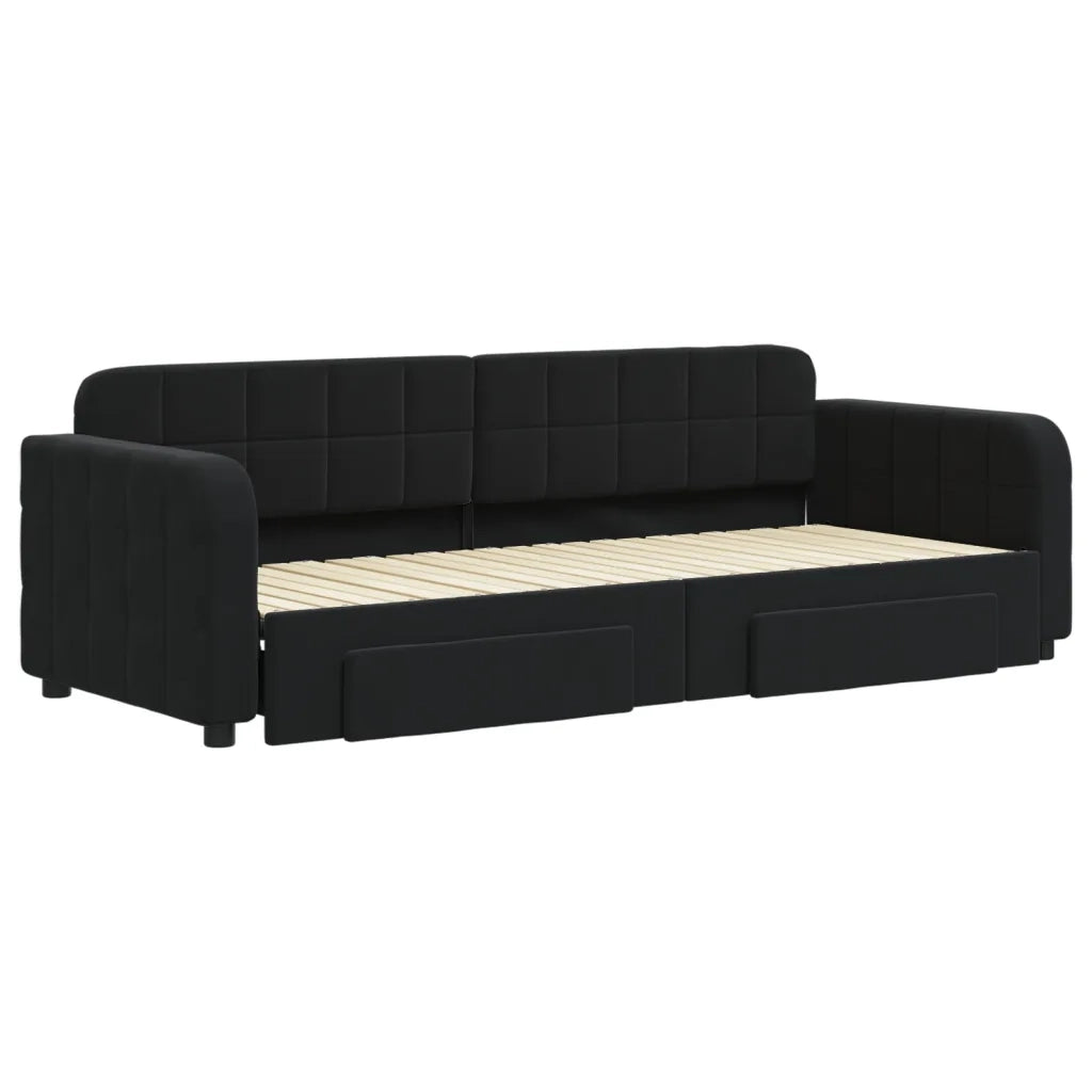 Divano letto | Sof¨¤ letto | Letto singolo Estraibile con Cassetti Nero 80x200 cm in Velluto
