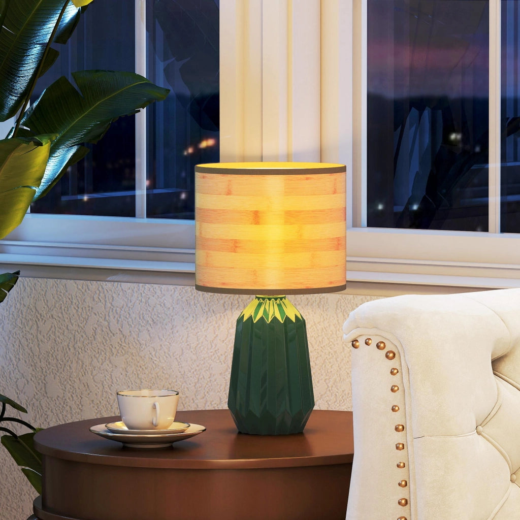Lampada da Tavolo Retro ¨C zephmum ¨C Verde e Legno Naturale