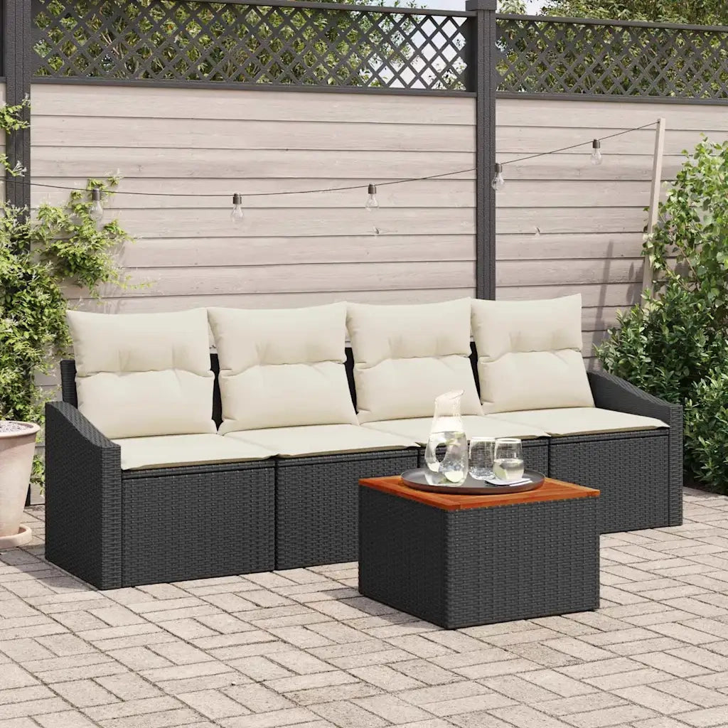 Set Divano da Giardino con cuscino 5 pz | Set Salotto da Giardino Nero polyrattan