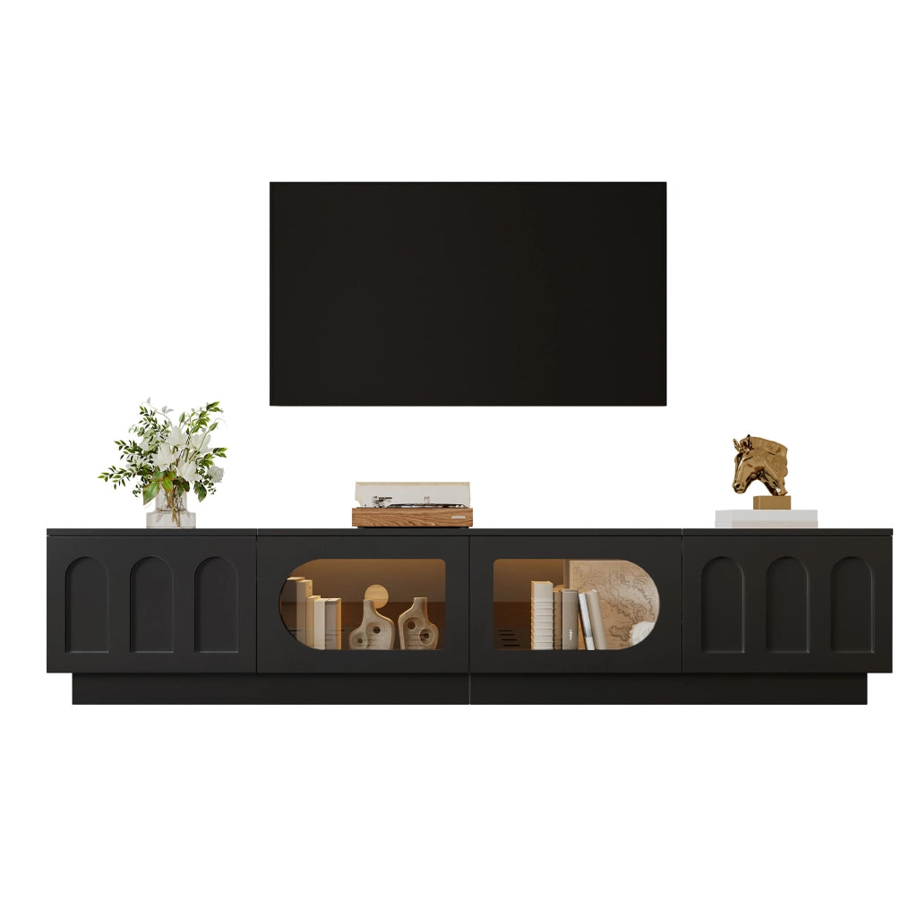 Mobile TV basso con LED APP; 200x40x42 cm; MDF e truciolare; nero