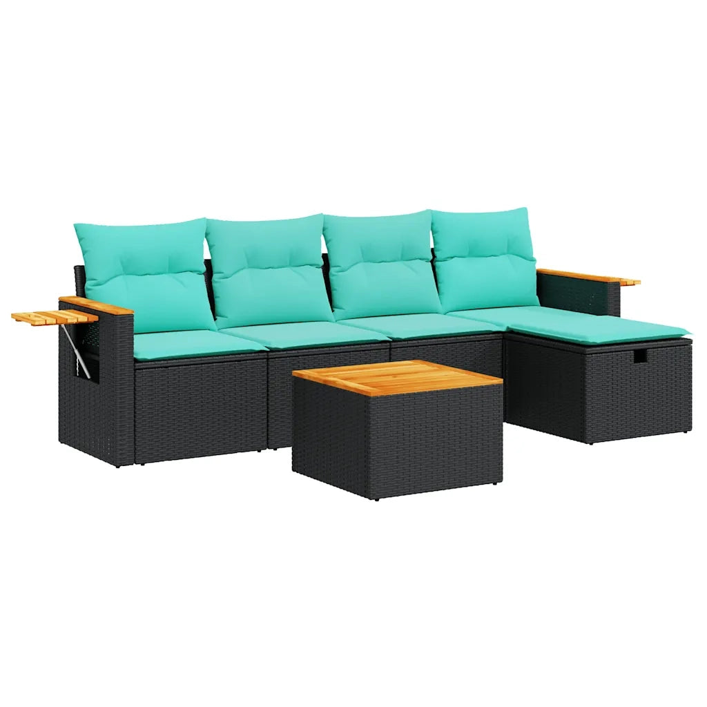 Set Divano da Giardino 6 pz con Cuscini Nero in Polyrattan 3325963