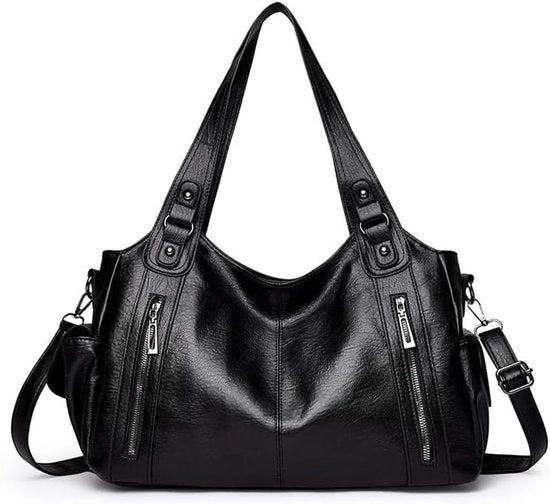 Borsa da Viaggio - Borsa a Spalla Slouchy - Borsa Cittadina con Grande Tasca - Borsa in Pelle PU in Stile Punk - Ideale per Viaggi e Uso quotidiano - Nero