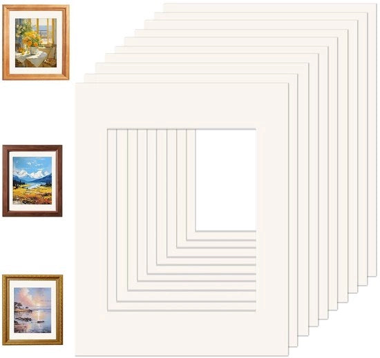 10 Stuks Passepartout, 20,8 x 29,5 cm, Passe-Partout in Cartone, Fuori Misura 20,8 x 29,5 cm, Interno 15,2 x 20,2 cm, 1 mm di Spessore, per Fotografie, Poster, Dipinti, Foto, Stampa d'Arte (A4)
