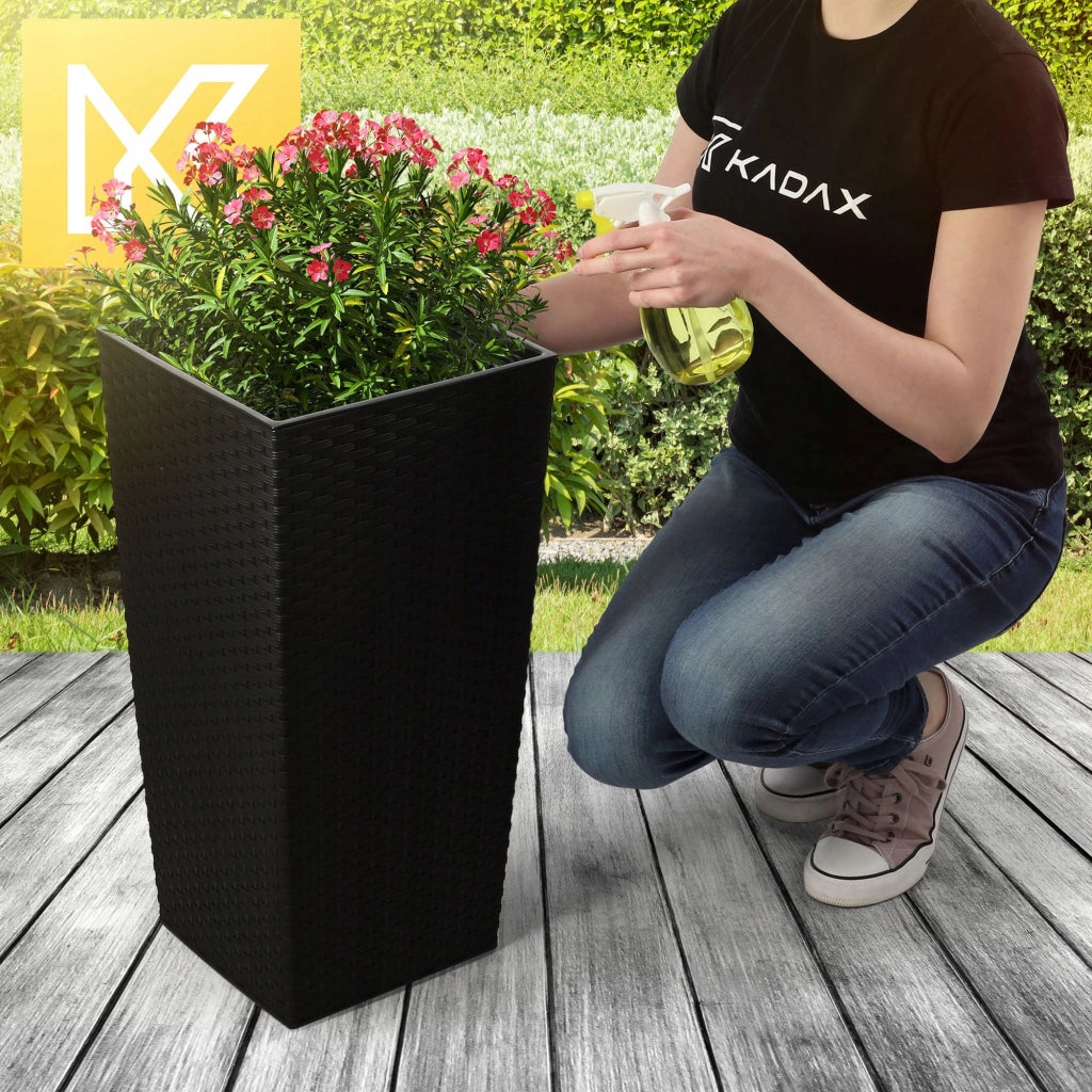 Vaso da giardino KADAX con inserto per fiori, grande e alto, 29x57 cm, nero.