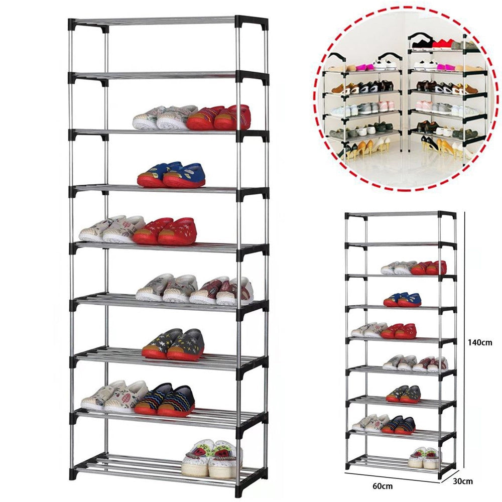 Trade Shop - Scarpiera Scaffale Casa Multiuso 9 Ripiani In Metallo Impilabile 60x30x140cm -