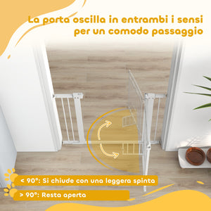 Cancelletto di Sicurezza per Animali con Estensioni 76-104x77cm Porta per Gatti Bianco