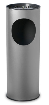 Pattumiera Gettacarte Ø24,3xh66,5 cm con Posacenere In Acciaio Verniciato Grigio