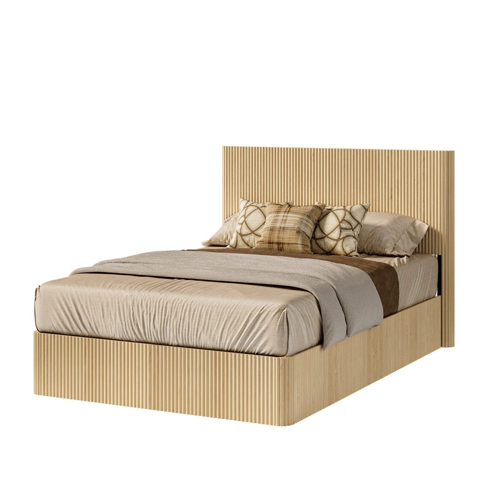 Letto Contenitore con Sollevamento Idraulico ¨C MINIMAL ¨C Rovere Chiaro, Doghe Massello, 140x200