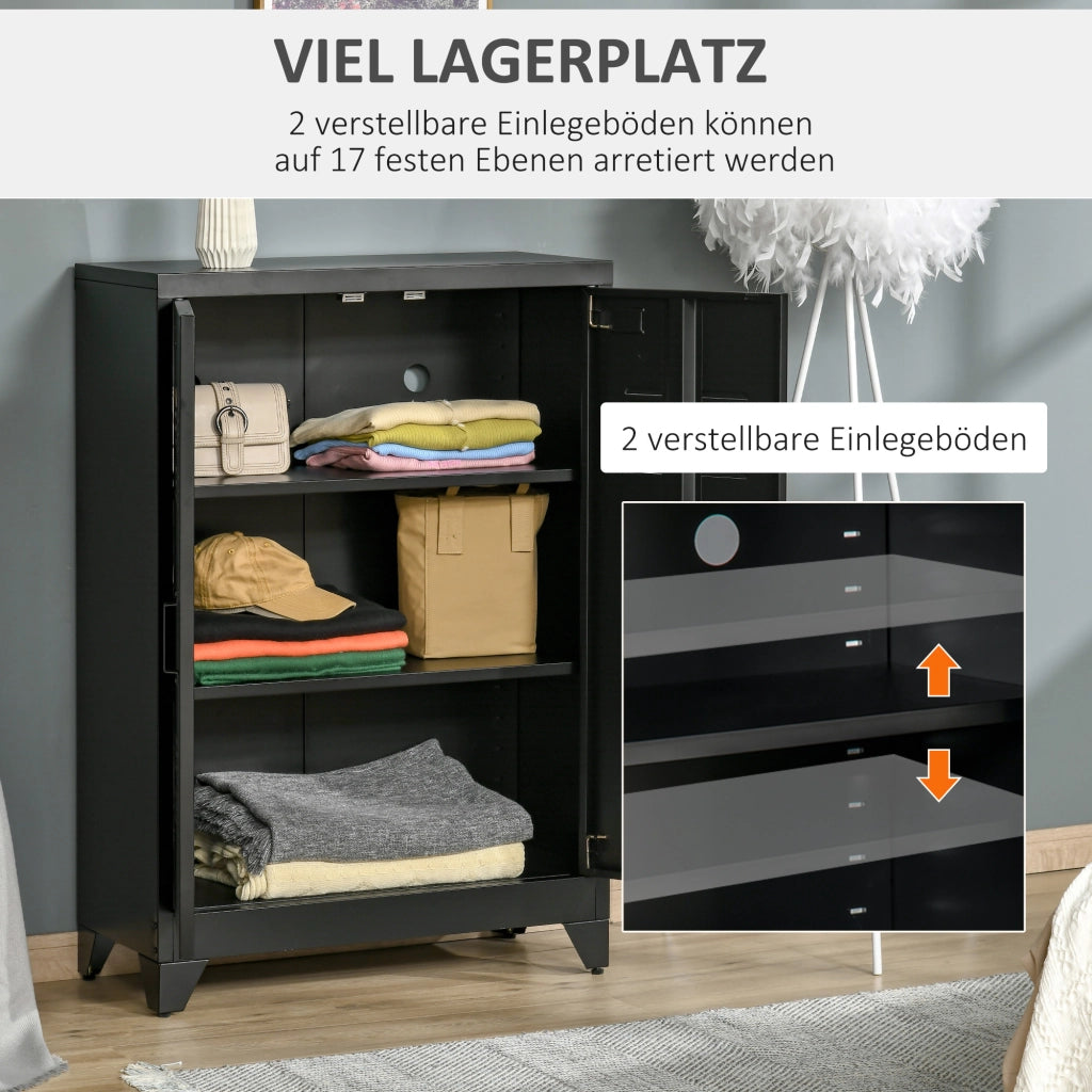 ARMADIO 75x33x110 cm in metallo nero con 2 ripiani regolabili