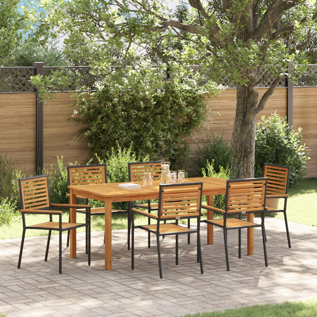 Set pranzo giardino 7 pezzi in rattan poli nero e acacia