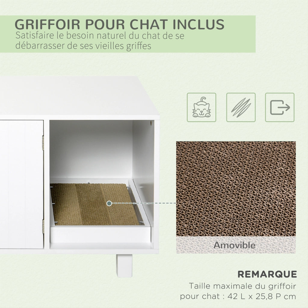 Tavolino da caff¨¨ per gatti ¨C zephmum ¨C 50.5x91x52 cm, bianco, MDF, con grattatoio