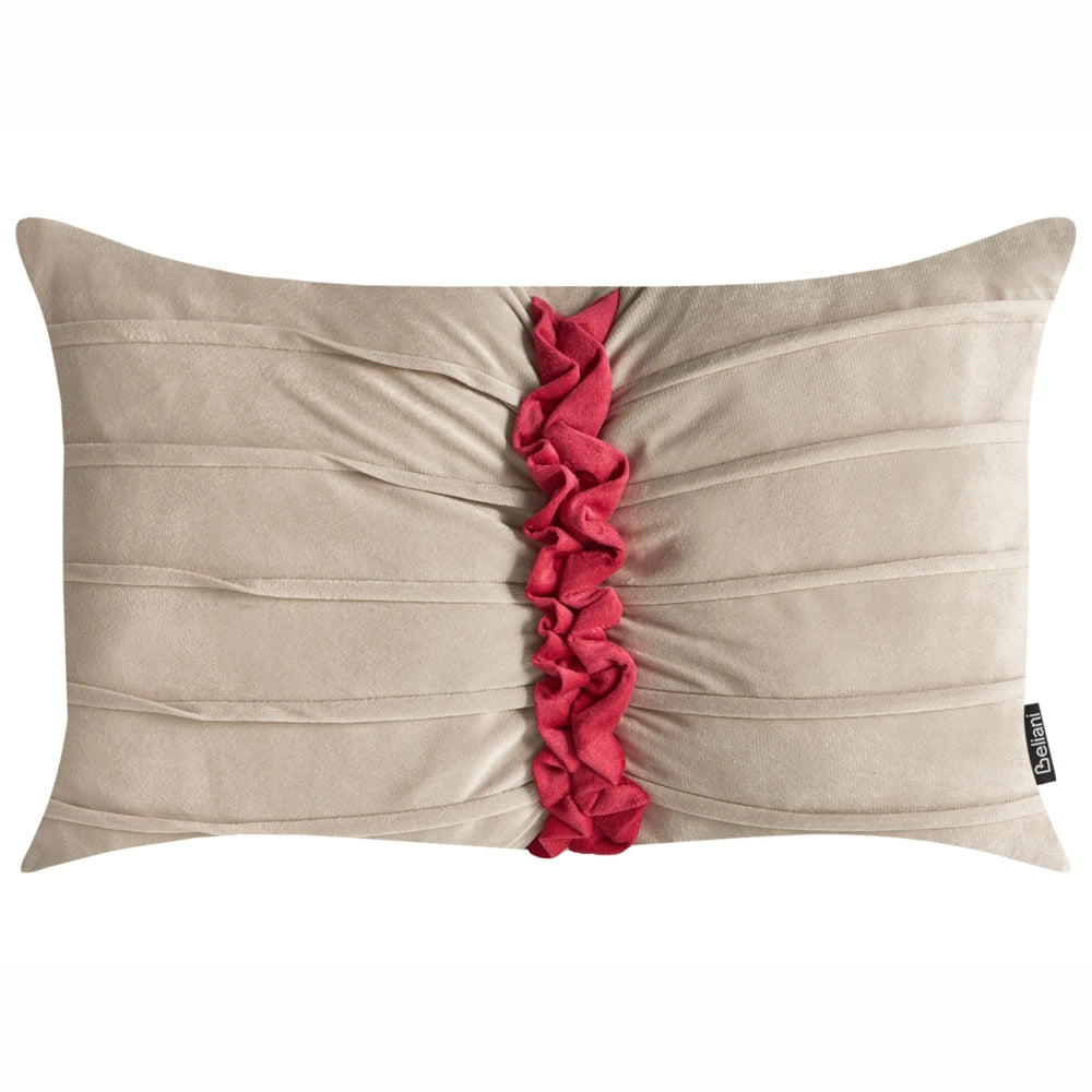 Set di 2 cuscini decorativi in velluto con motivo natalizio a fiocco 50 x 30 cm tortora e rosso accessorio decorativo