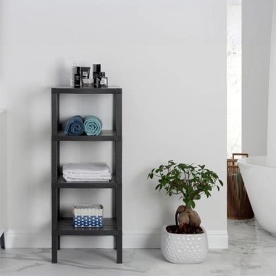 Scaffale bagno 4 ripiani nero effetto legno in kit montaggio Buzz