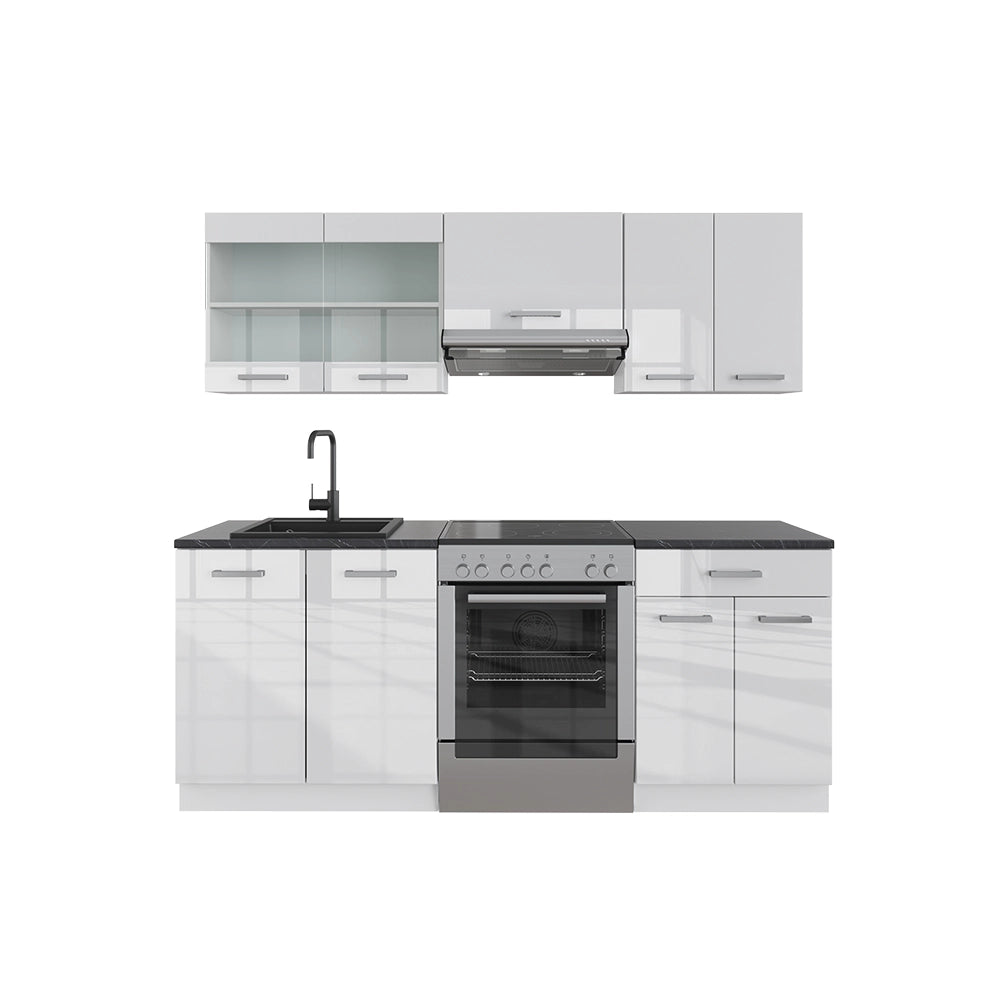 Vicco Cucina componibile Bianco lucido/bianco 200 cm senza piano di lavoro