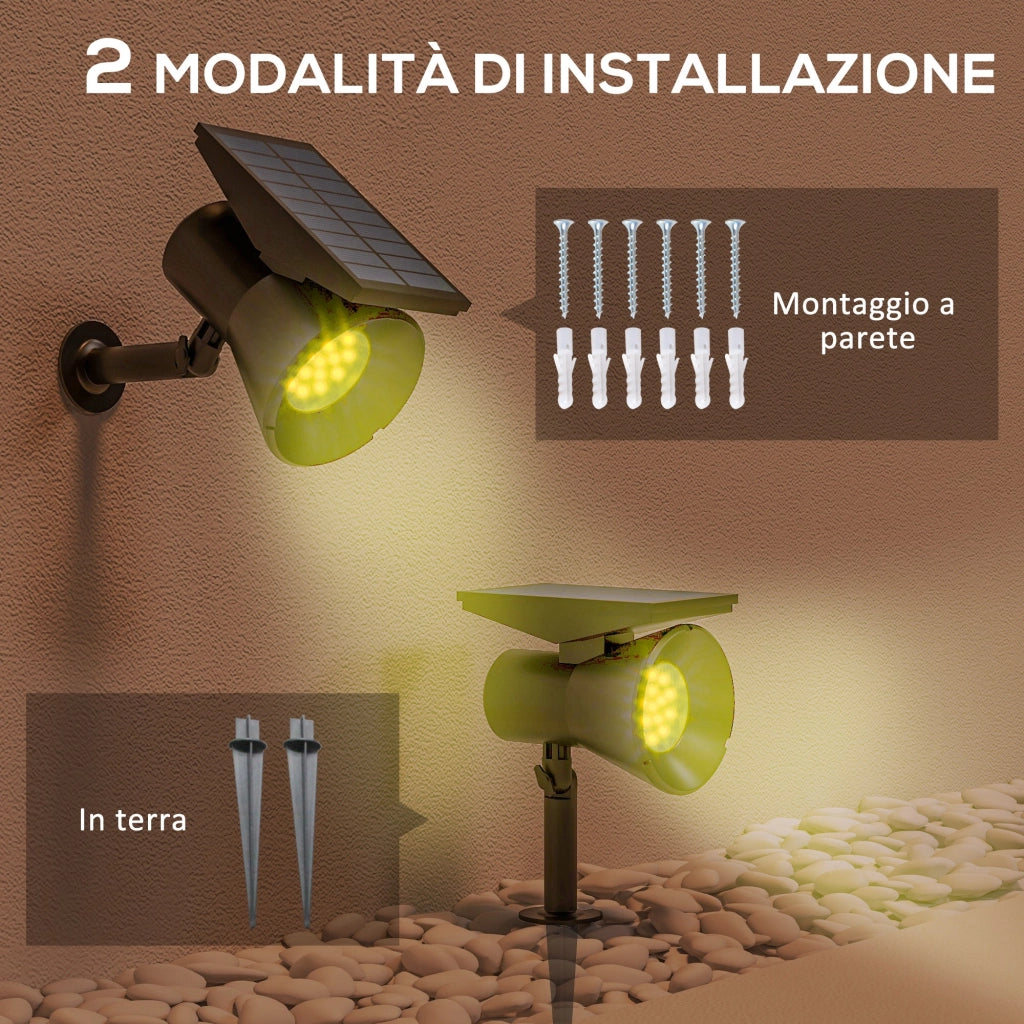 Set 2 Luci da Giardino Solari RGB con 2 Modalità di Illuminazione 10,6x15x38 cm in PP e PC Nero