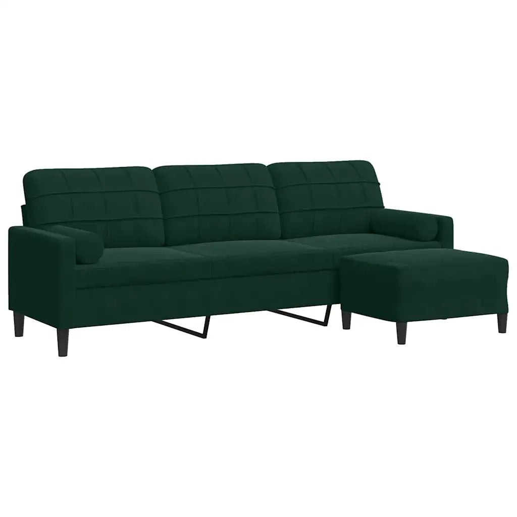 Divano a 3 Posti con Poggiapiedi Verde scuro 210cm in Velluto 3278279