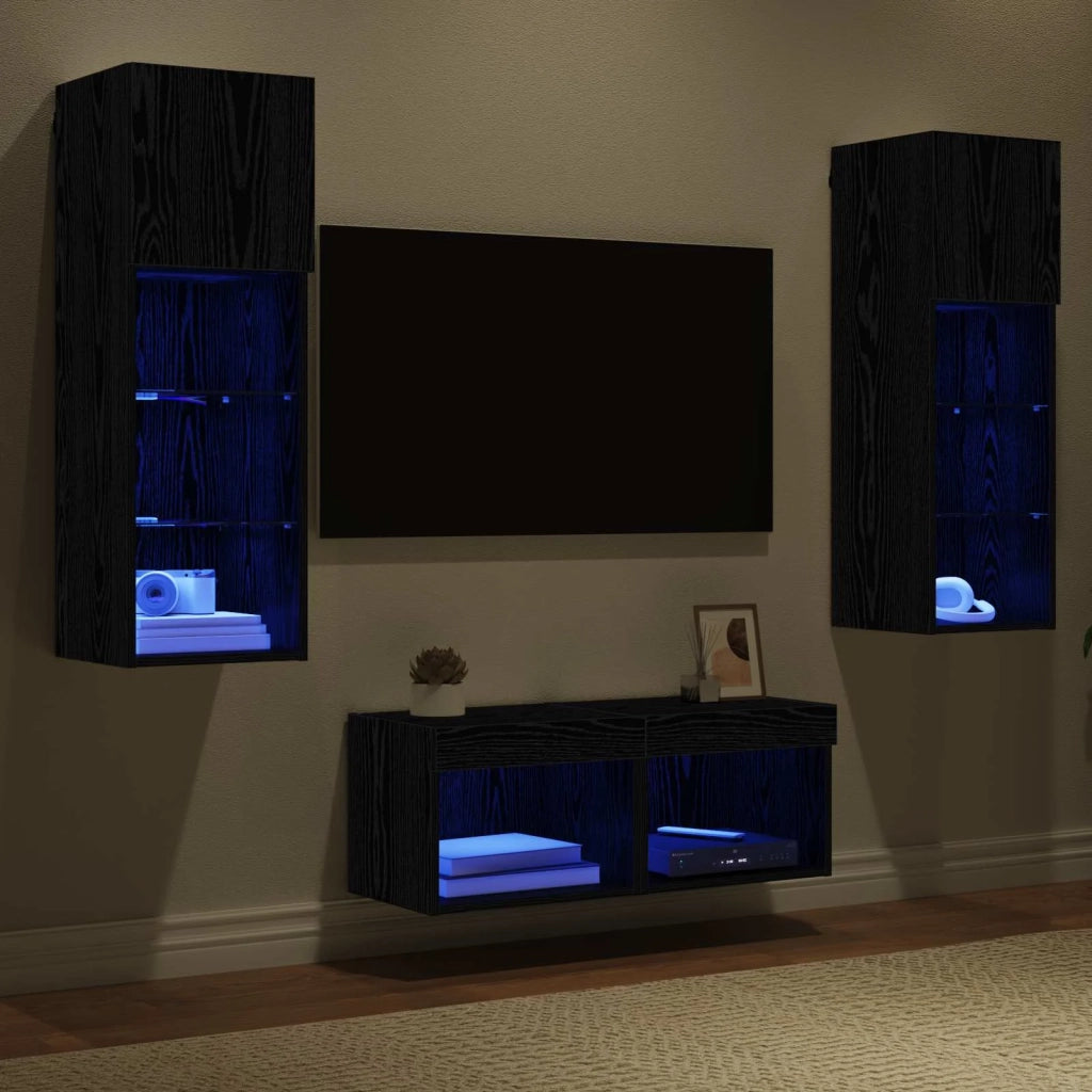 Mobiletti TV da Parete 4 pcs Rovere Nero Legno multistrato 3402919